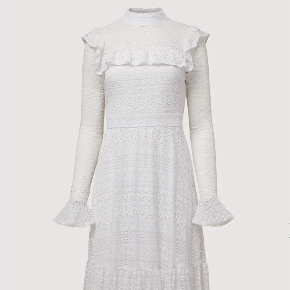 Crochet White Lace Ruffle Dress